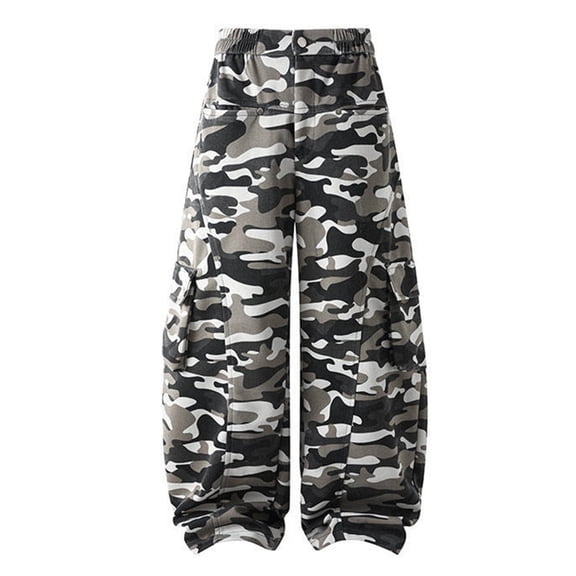 CONROSES Mens Baggy Cargo Pants Camouflage Pants for Men Casual Wide Leg Elastic Waist Drawstring Streetwear Sports Joggers With Pockets