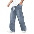 thumbnail image 1 of CONROSES Mens Baggy Jeans Solid Color Denim Pants for Men Casual Wide Leg Elastic Waist Drawstring Soft Loose Jeans With Pockets, 1 of 4