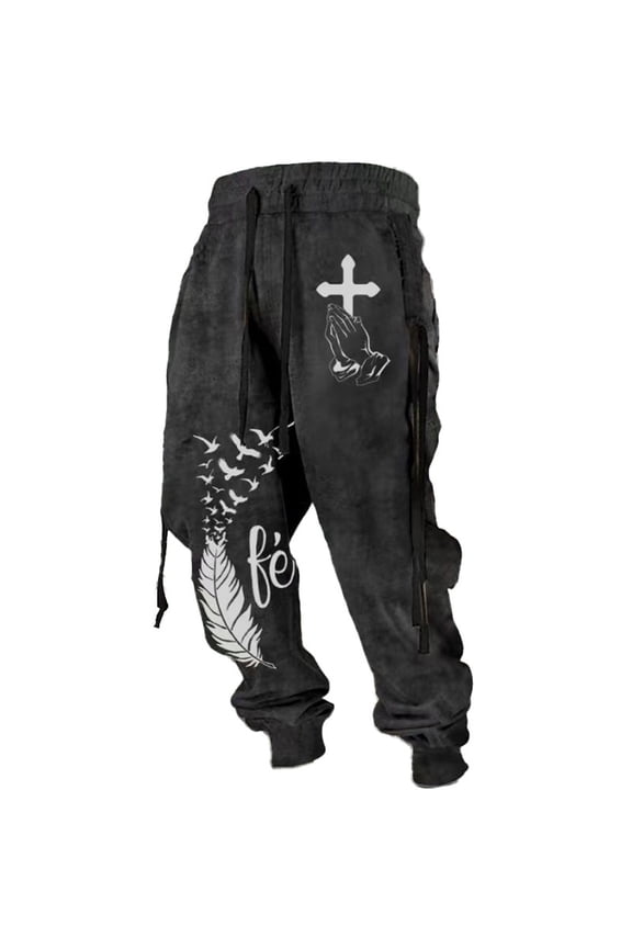 Mens Baggy Sweatpants Graphic Print Pants for Men Casual Wide Leg Elastic Waist Drawstring Soft Loose Sports Joggers With Pockets