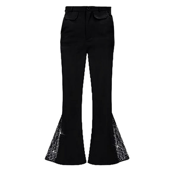 CONROSES Mens Carnival 70S Disco Flared Pants Glitter Sequins Pants for Men Casual Wide Leg Elastic Waist Drawstring Slim Fit Stage Performance Trousers
