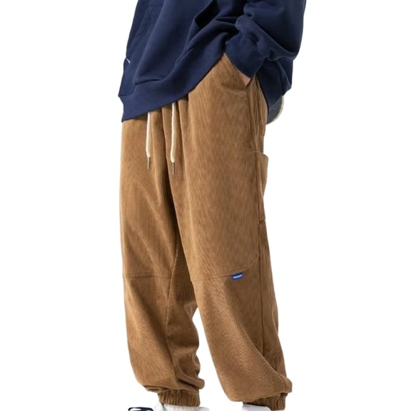 CONROSES Mens Corduroy Pants Solid Color Pants for Men Casual Wide Leg Elastic Waist Drawstring Soft Loose Spring Fall Trousers With Pockets