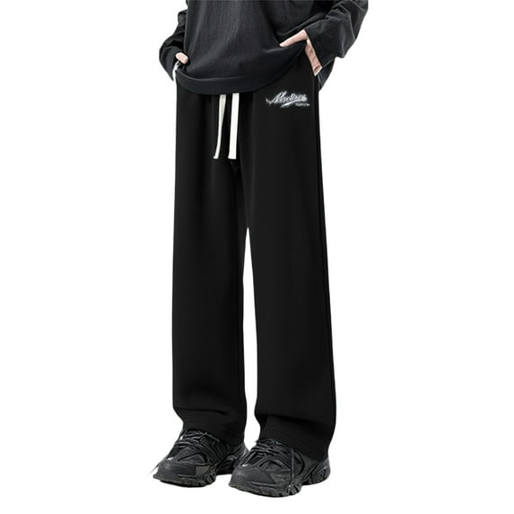 CONROSES Mens Fleece Baggy Sweatpants Letter Graphic Y2K Pants for Men Casual Wide Leg Elastic Waist Drawstring Soft Loose Sports Joggers With Pockets