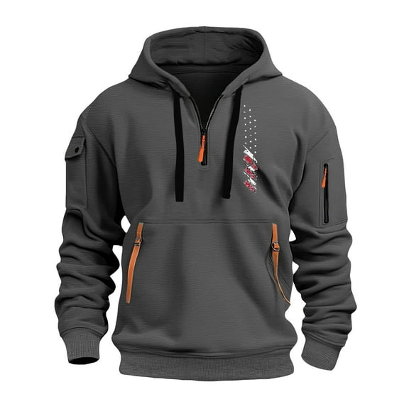 CONROSES Mens Fleece Hoodies Patriotic Graphic Hoodie for Men Long Sleeve Half Zip Pullover Hooded Sweatshirt Soft Fall Winter Sweatshirts With Pocket