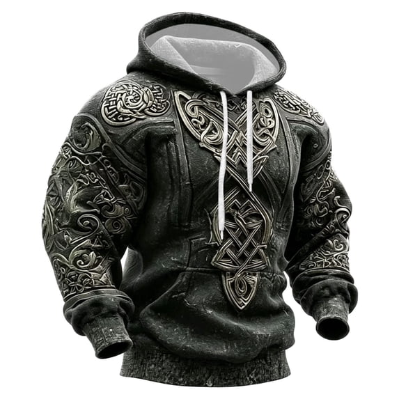 CONROSES Mens Hoodies Viking Mythology Graphic Y2K Long Sleeve Pullover Hoodie for Men Warm Fall Winter Hooded Sweatshirts with Pocket