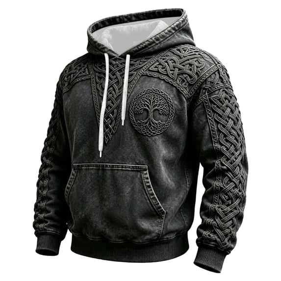 CONROSES Mens Hoodies Viking Mythology Graphic Y2K Long Sleeve Pullover Hoodie for Men Warm Fall Winter Hooded Sweatshirts with Pocket