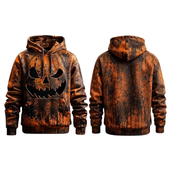 CONROSES Mens Halloween Hoodies Spooky Pumpkin Face Graphic Long Sleeve Hallowmas Pullover Hoodie for Men Fall Winter Hooded Sweatshirts with Pocket