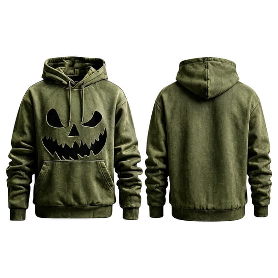 CONROSES Mens Halloween Hoodies Spooky Pumpkin Face Graphic Long Sleeve Hallowmas Pullover Hoodie for Men Fall Winter Hooded Sweatshirts with Pocket