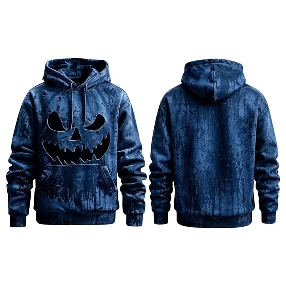 CONROSES Mens Halloween Hoodies Spooky Pumpkin Face Graphic Long Sleeve Hallowmas Pullover Hoodie for Men Fall Winter Hooded Sweatshirts with Pocket