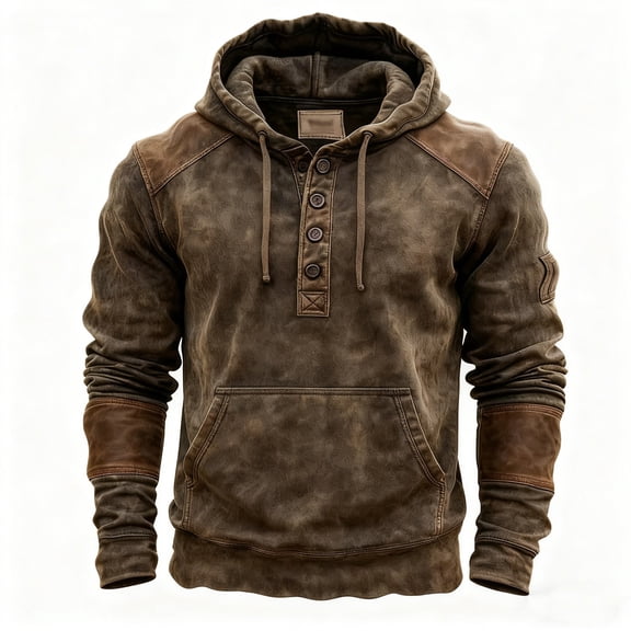 CONROSES Mens Hoodies Distressed Hoodie for Men Long Sleeve Warm Pullover Hooded Sweatshirt Soft Fall Winter Sweatshirts With Pocket