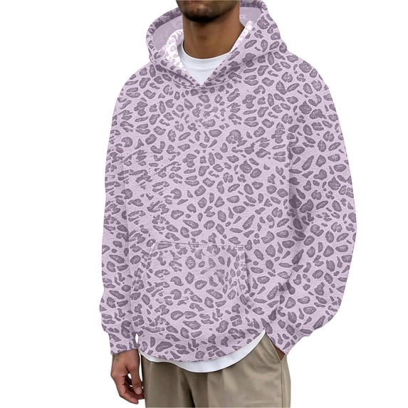 CONROSES Mens Hoodies Leopard Y2K Long Sleeve Pullover Hoodie for Men Fall Streetwear Hooded Sweatshirts with Pocket