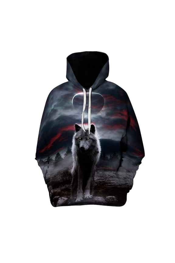 Mens Hoodies Wolf Graphic Y2K Hoodie for Men Long Sleeve Warm Pullover Hooded Sweatshirt Soft Fall Winter Sweatshirts With Pocket