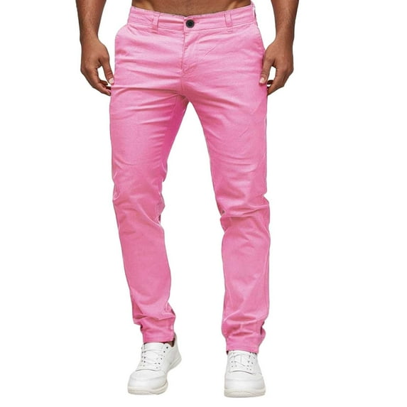 CONROSES Mens Pants Solid Color Pants for Men Casual Straight Leg Elastic Waist Drawstring Soft Loose Sports Joggers With Pockets