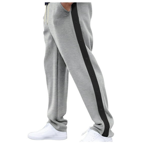 CONROSES Mens Sports Pants Fashion Basketball Pants for Men Casual Side Buttons Design Elastic Waist Drawstring Soft Loose Athletic Joggers With Pockets