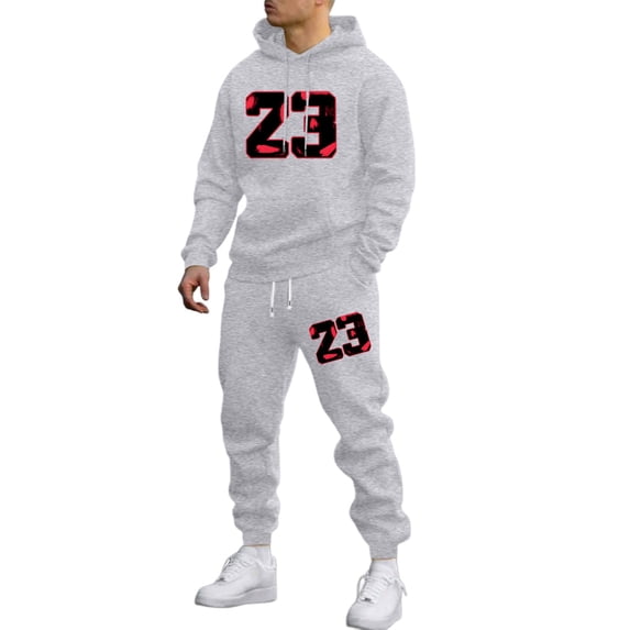 CONROSES Mens Tracksuits 2 Peice Set Casual Sweat Suit for Men Number 23 Graphic Y2K Long Sleeve Hoodies Sweatpants Fall Winter Athletic Jogging Track Suits
