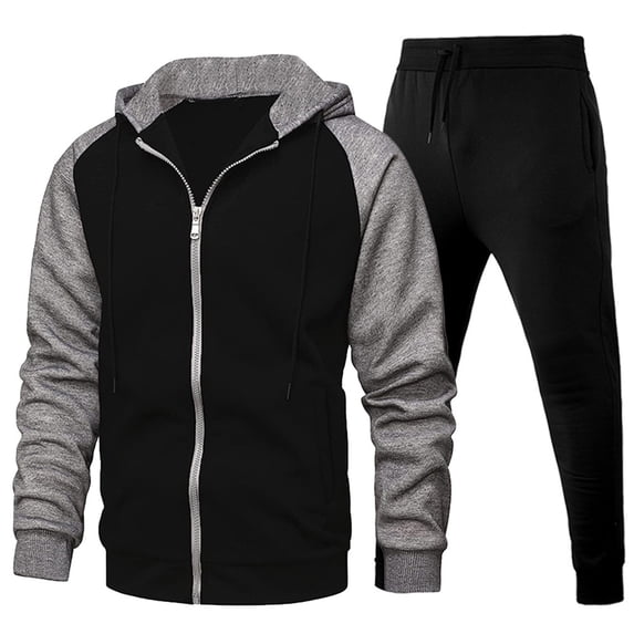 CONROSES Mens Tracksuits 2 Peice Set Casual Sweat Suit for Men Patchwork Color Zip Long Sleeve Hoodies Sweatpants Comfy Fall Winter Jogging Track Suits