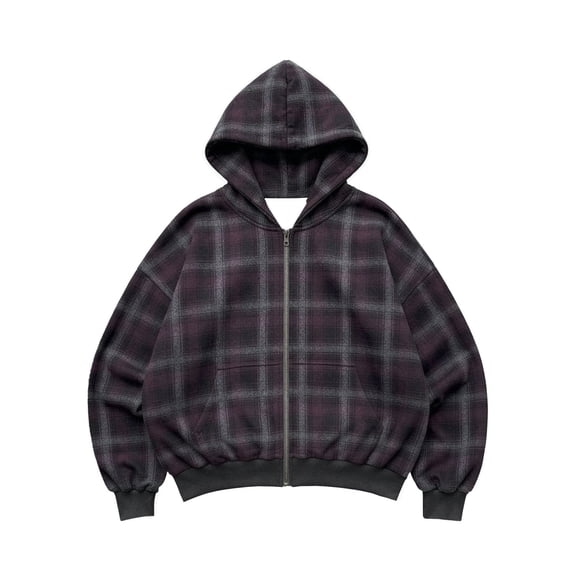 CONROSES Mens Zip Up Hoodies Patchwork Plaid Y2K Long Sleeve Pullover Hoodie for Men Fall Streetwear Hooded Sweatshirts with Pocket