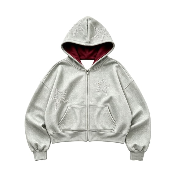CONROSES Mens Zip Up Hoodies Star Graphic Y2K Long Sleeve Pullover Hoodie for Men Fall Streetwear Hooded Sweatshirts with Pocket