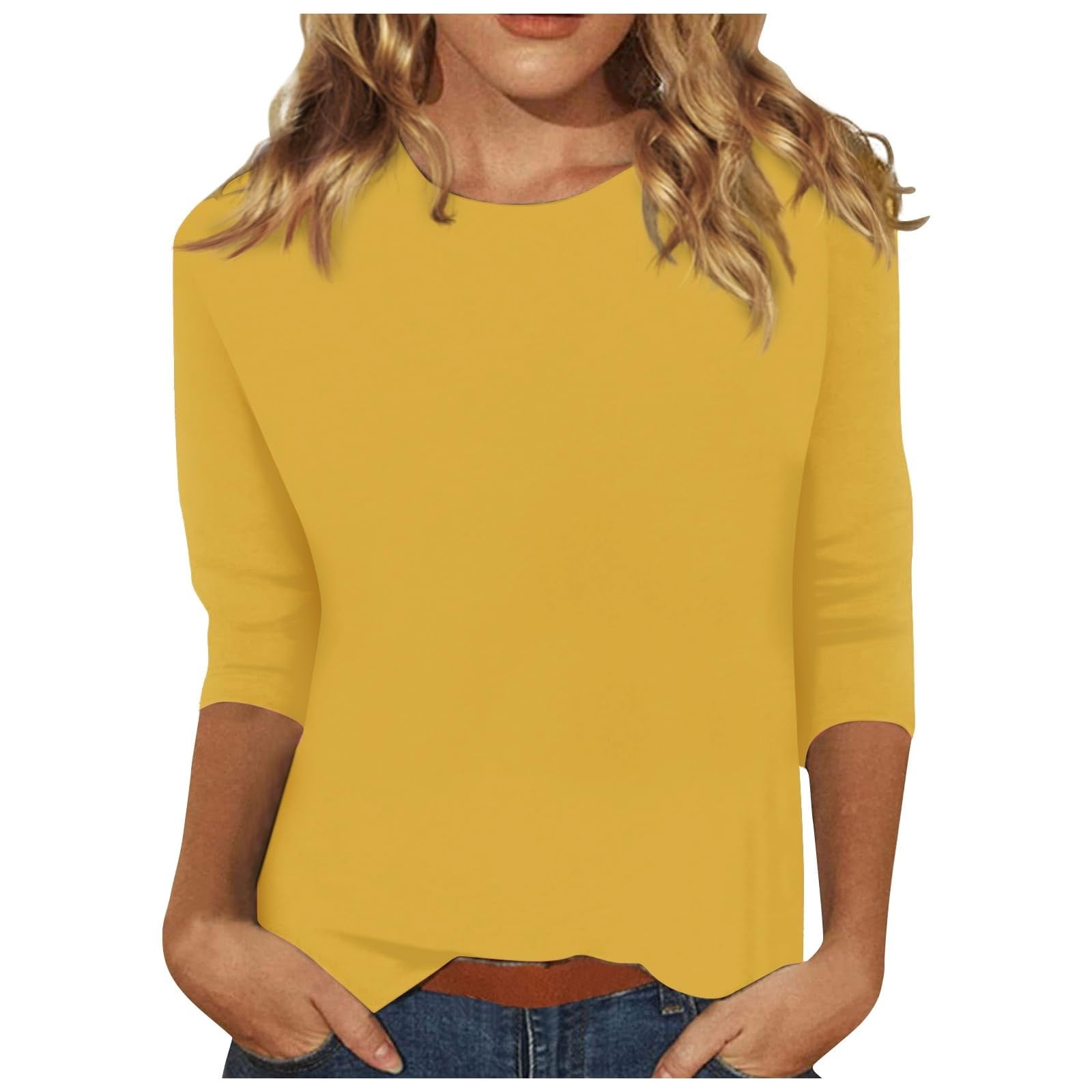 CONROSES Mothers Day Gift Women's 3/4 Sleeve T-Shirts Crewneck Solid ...