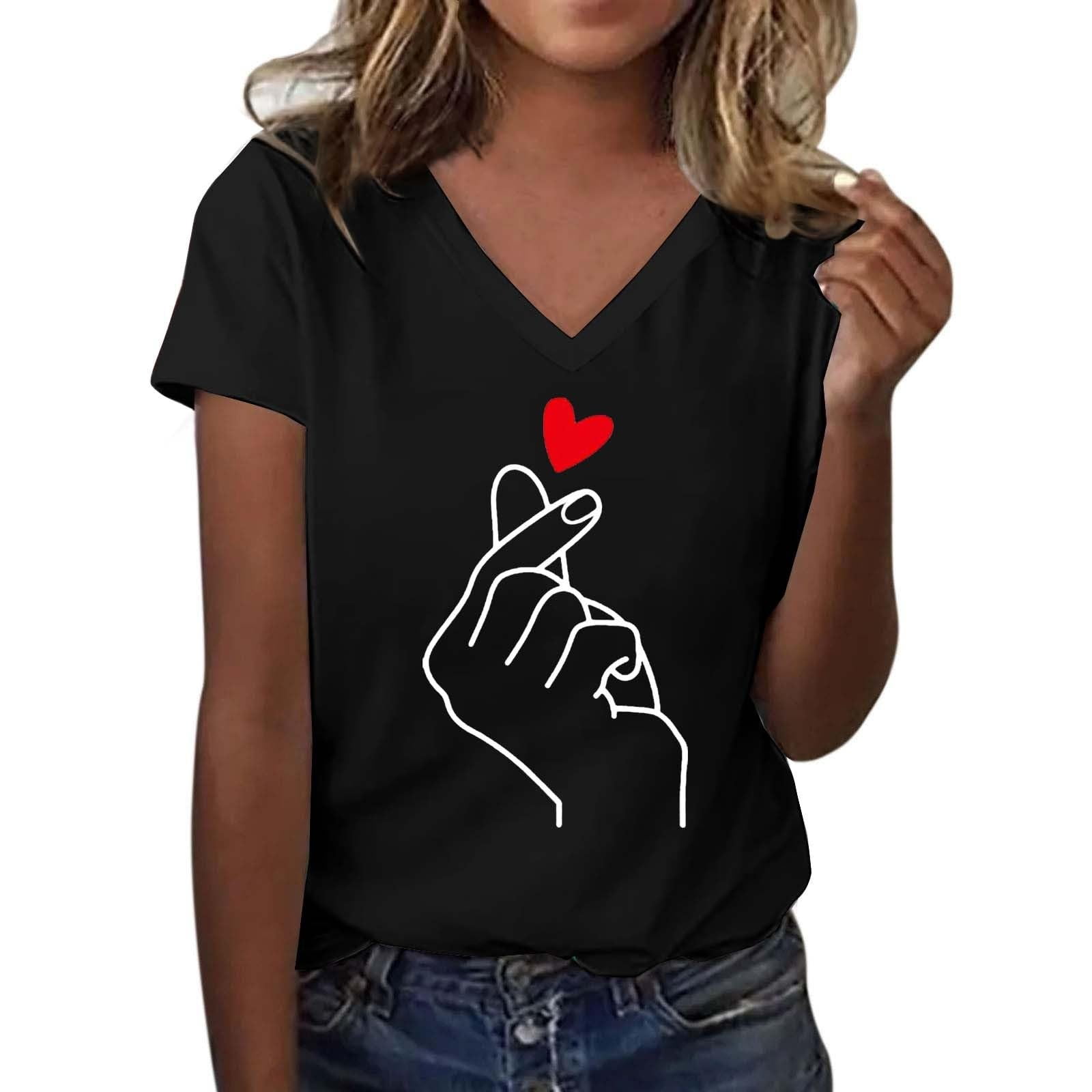 CONROSES Mothers Day Gift Women's Short Sleeve T-Shirts V Neck Heart ...
