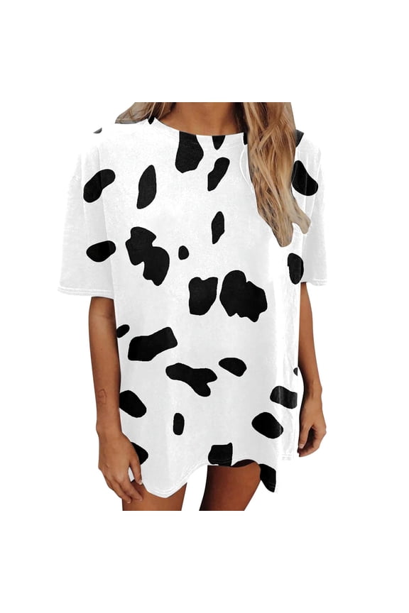 Mothers Day Gift Womens Short Sleeve T-Shirts Crewneck Cow Graphic Loose Fit Summer Tee Blouses for Lady