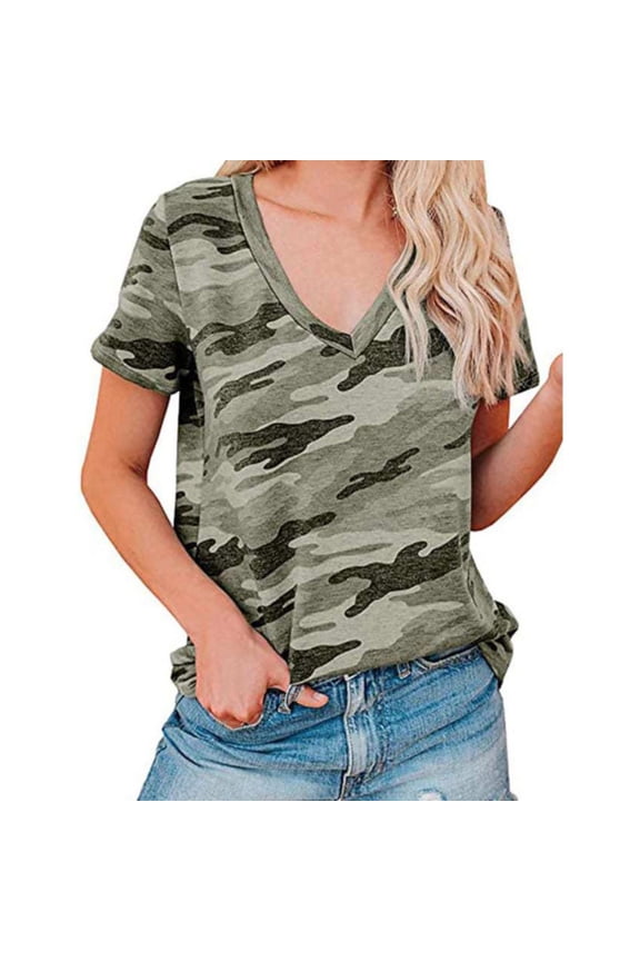 Mothers Day Gift Womens Short Sleeve T-Shirts V Neck Leopard Loose Fit Summer Tee Blouses for Lady