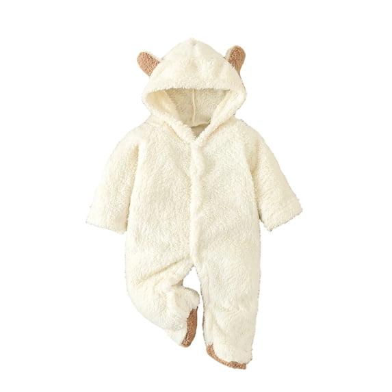 CONROSES Toddler Baby Boys Hooded Jumpsuits Solid Color Onesies Long Sleeve Warm Winter One Piece Footed Romper, Size 3-6 Months