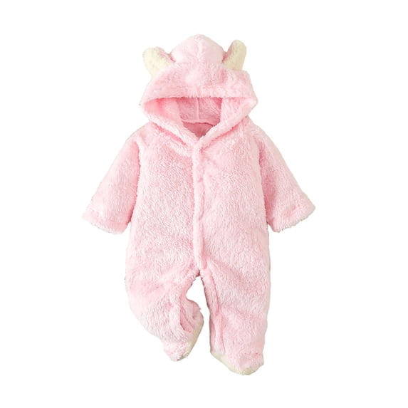 CONROSES Toddler Baby Boys Hooded Jumpsuits Solid Color Onesies Long Sleeve Warm Winter One Piece Footed Romper, Size 6-9 Months