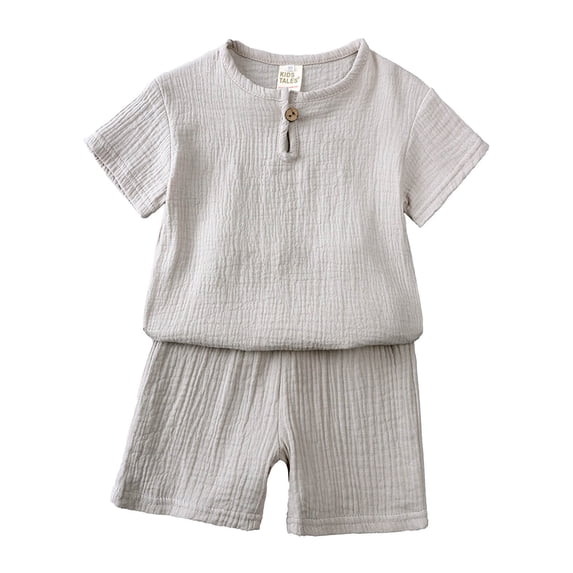 CONROSES Toddler Boys Cotton Linen Clothes Sets Solid Color Short Sleeve T-Shirt Shorts Clothes Sets for Kids, Sizes 12-24 Months