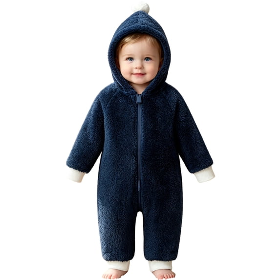 CONROSES Toddler Boys Flannel Hooded Jumpsuits Thermal Onesies Long Sleeve Warm Winter One Piece Footless Romper, Size 18-24 Months