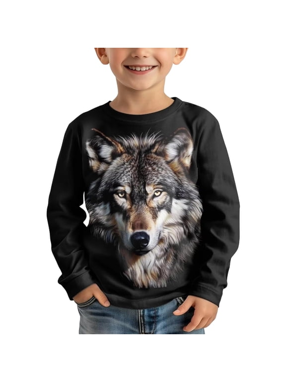 Toddler Boys Long Sleeve T Shirts Wolf Graphic Y2K Summer T-Shirts Tee Tops, Sizes 4-5 Years