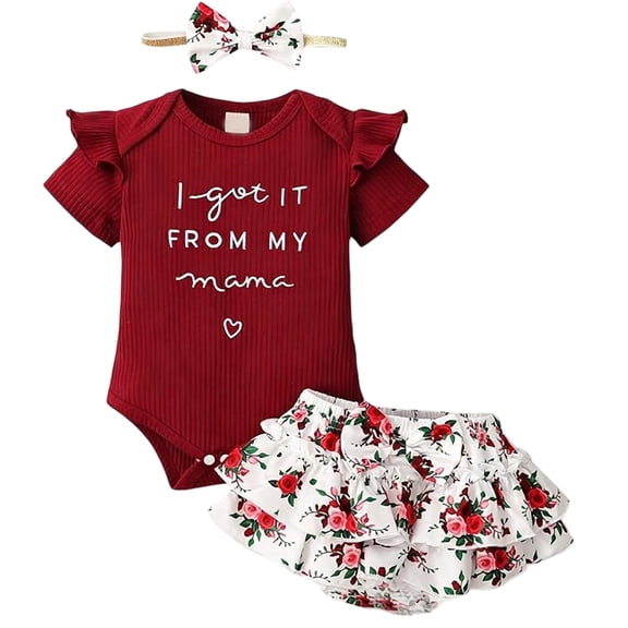 CONROSES Toddler Girls Clothes Set Rose Graphic Short Sleeve Bodysuit Skirts Outfits for Kids, Sizes 9-12 Months