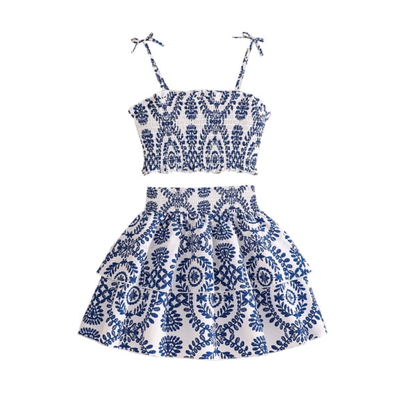 CONROSES Toddler Girls Outfits Graphic Spaghetti Strap Crop Tops Pleated Skirts Set for Kids, Sizes 7-8 Years