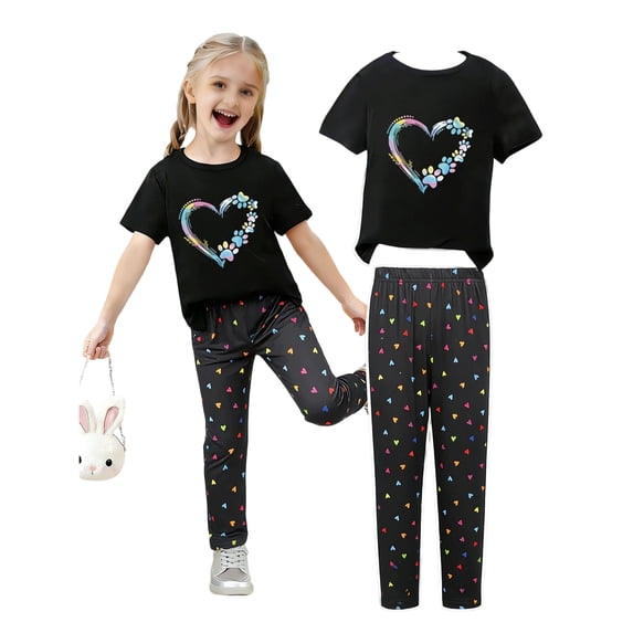 CONROSES Toddler Girls Outfits Heart Graphic Short Sleeve T Shirts ...