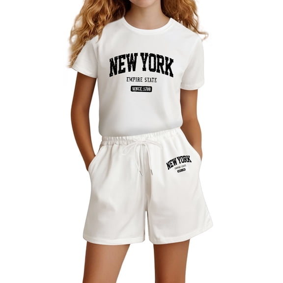 CONROSES Toddler Girls Outfits Letter Graphic Y2K Short Sleeve T Shirts Shorts Set for Kids, Sizes 4-5 Years