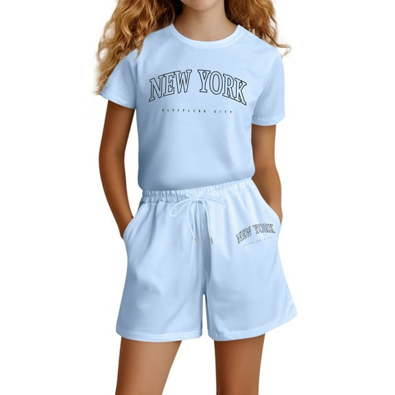 CONROSES Toddler Girls Outfits Letter Graphic Y2K Short Sleeve T Shirts Shorts Set for Kids, Sizes 5-6 Years