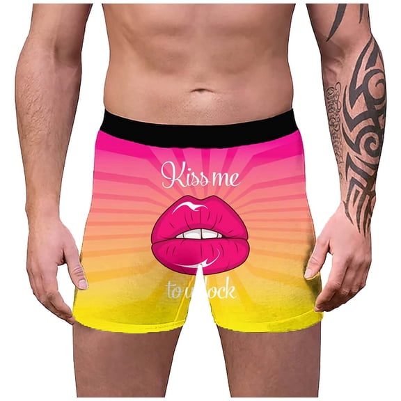 CONROSES Valentines Mens Boxer Briefs Valentine's Day Sexy Lip Graphic Boxer Briefs for Men Soft Breathable Boxer Shorts for Men