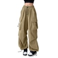 thumbnail image 1 of CONROSES Womens Baggy Cargo Pants Solid Hiking Pants for Women Wide Leg Elastic Waist Drawstring Streetwear Outdoor Jogger Trousers With Pockets, 1 of 4