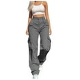 thumbnail image 1 of CONROSES Womens Baggy Cargo Pants Solid Y2K Hiking Pants for Women Wide Leg Elastic Waist Drawstring Outdoor Jogger Trousers With Pockets, 1 of 5