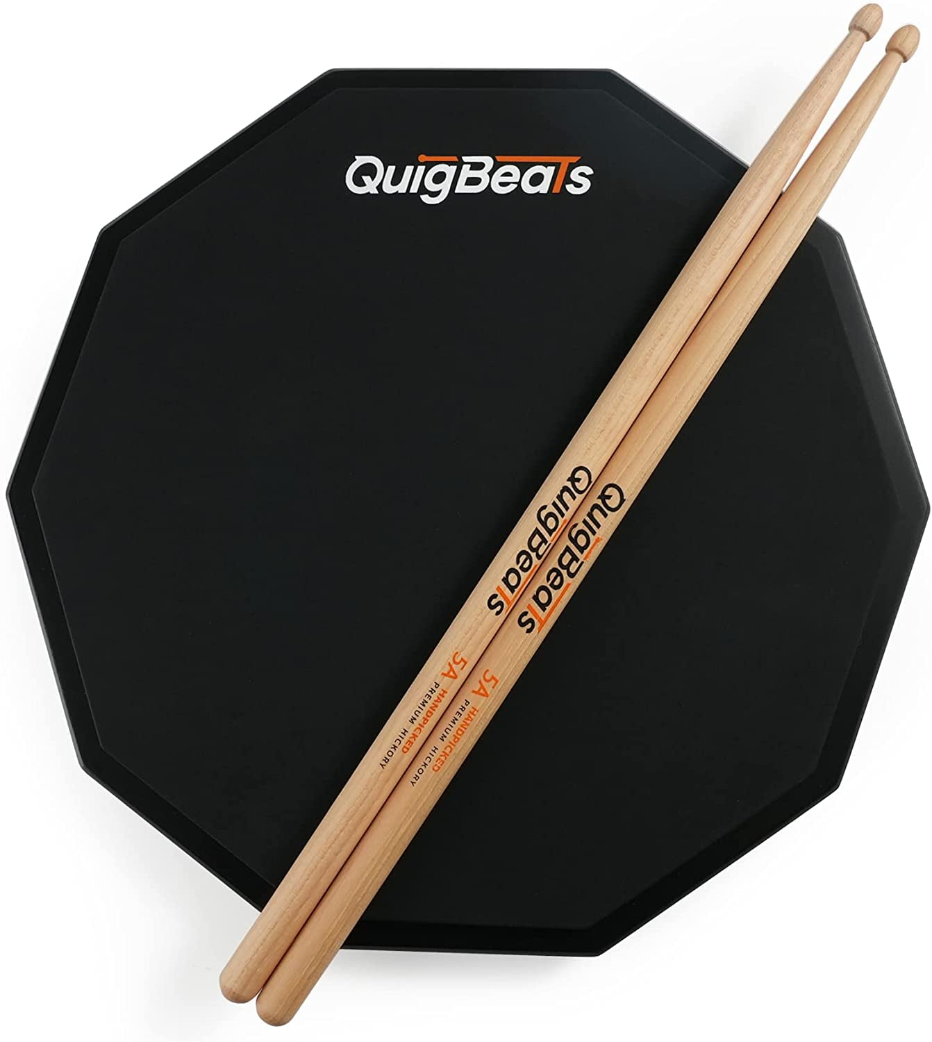 CONSDAN 12" QuigBeats Drum Pad and 5A Drum Sticks, Dark Night