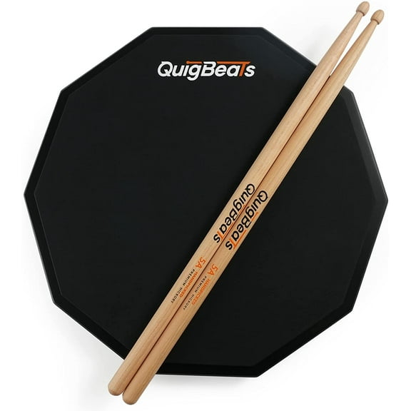 CONSDAN 12" QuigBeats Drum Pad and 5A Drum Sticks, Dark Night