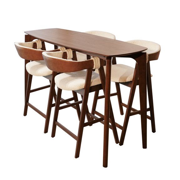 CONSDAN 5-Piece Bar Table and Chair Set, Space-Saving Solid Wood Table & Chair Set for Home, Apartment - Stylish Compact Design with 4 Chairs, Natural Finish