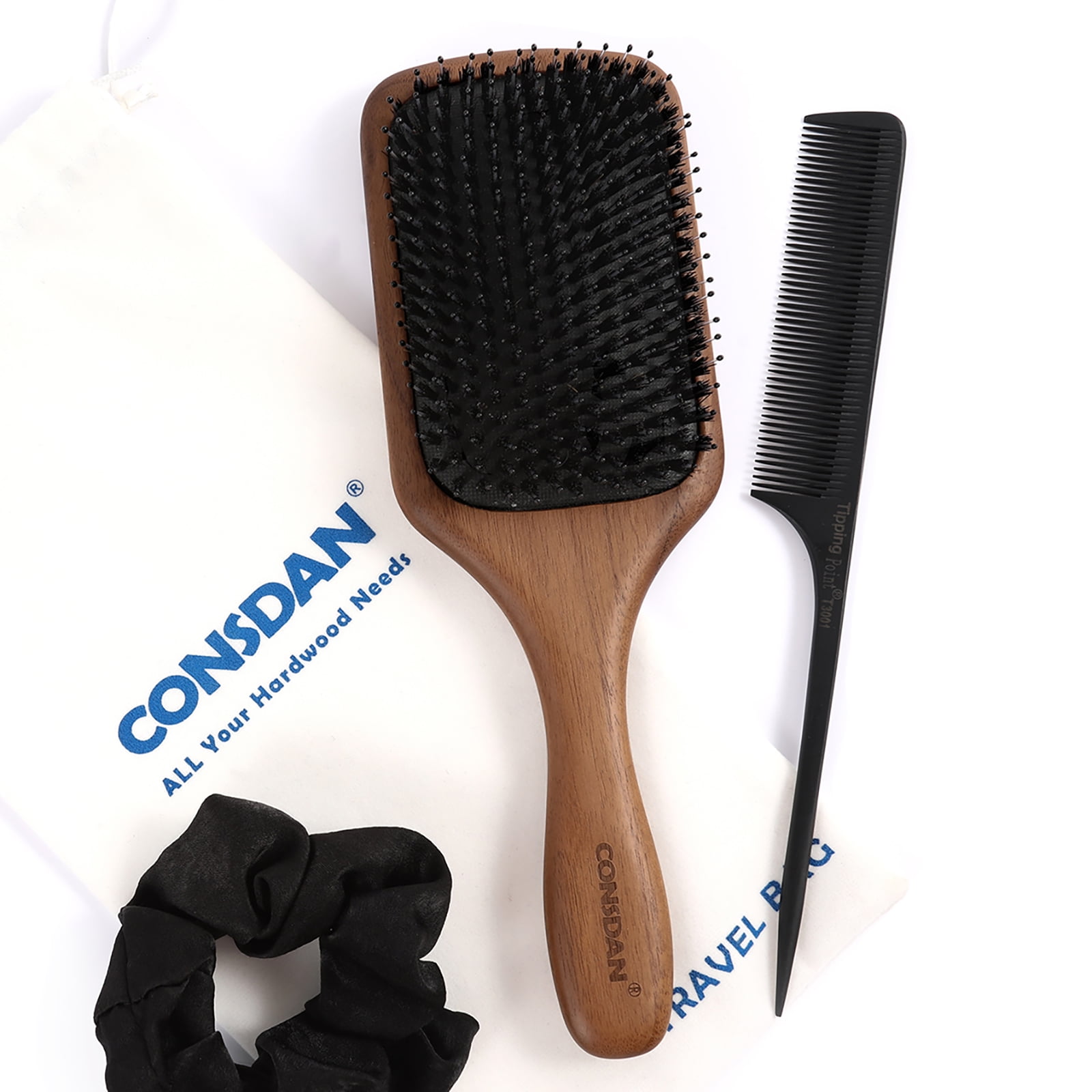Hair Brush-Boar Bristle Hair Brushes Natural Wooden Cushion Massage Anti  Static Large Paddle Hairbrush for Women Men and Kid 