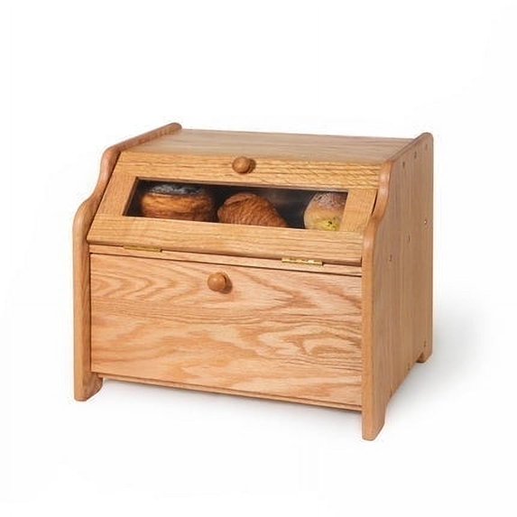 CONSDAN Bread Box, Solid Wood Oak Bread Box with Clear Window, Double Layer Bread Box for Bread Storage, Large Capacity Breadbox for Kitchen Countertop, Natural Oak, Pre-assembled
