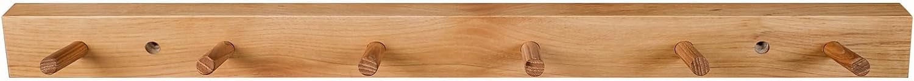 Natural Hickory Solid Wood Wall Mounted Coat Rack with 6 Hooks