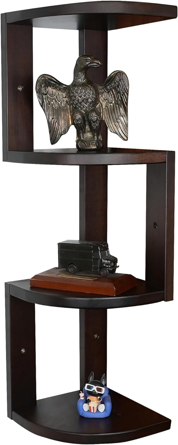 CONSDAN Corner Shelves, Solid Hickory Wood Corner Shelf Wall Mounted, 4
