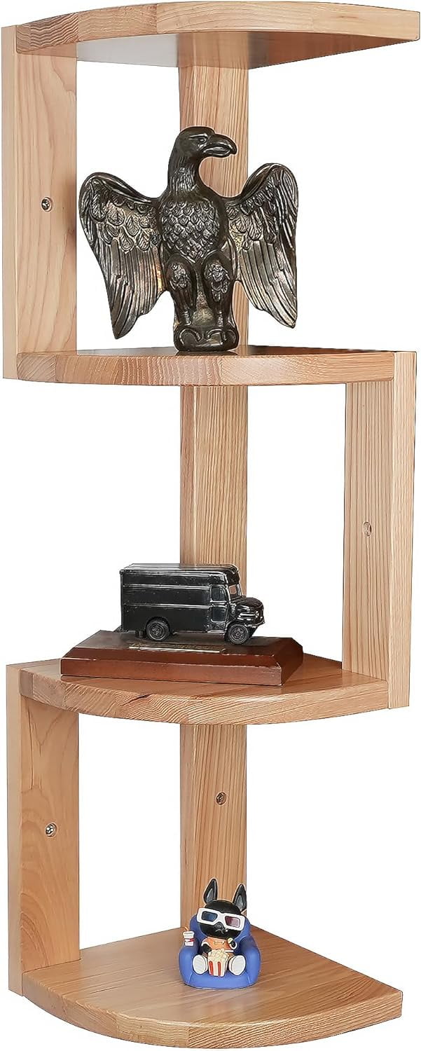 CONSDAN Corner Shelves, Solid Hickory Wood Corner Shelf Wall Mounted, 4