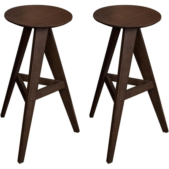 CONSDAN Counter Height Barstools(Set of 2), Round Bistro Pub Dining Set with Wood Top, Ideal for Breakfast, Dinner, Coffee, and Small Spaces, Easy Assembly, Rustic Brown
