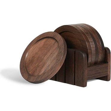 CONSDAN Cup Coasters, USA Grown Hardwood, Wooden Cup Coasters Set, Walnut Color 6 Pcs a set