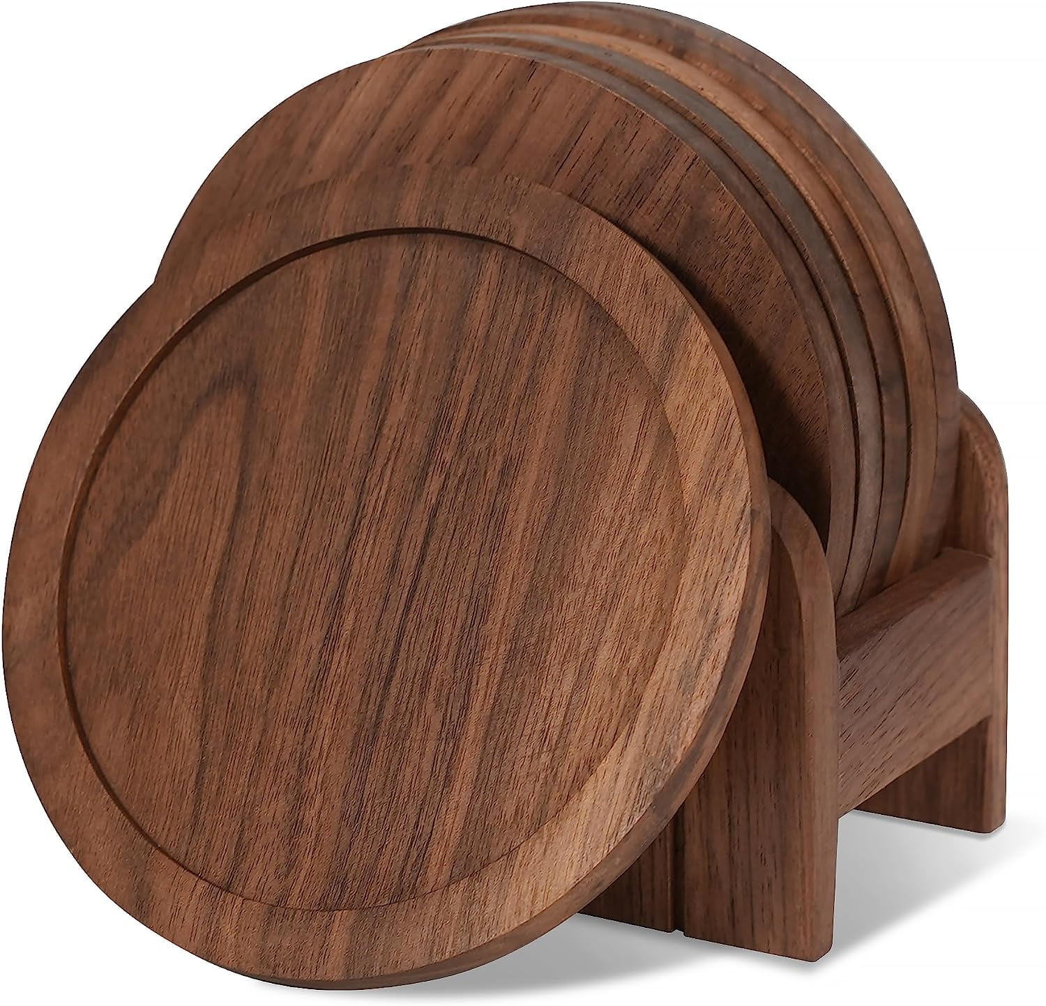 Walnut 4-3/4" Hardwood Coaster Set with Holder