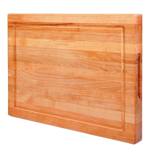 CONSDAN Solid Cherry Butcher Block Cutting Board with Invisible Inner Handles, USA Grown Hardwood, 1-1/2" Thick, 16" L x 12" W